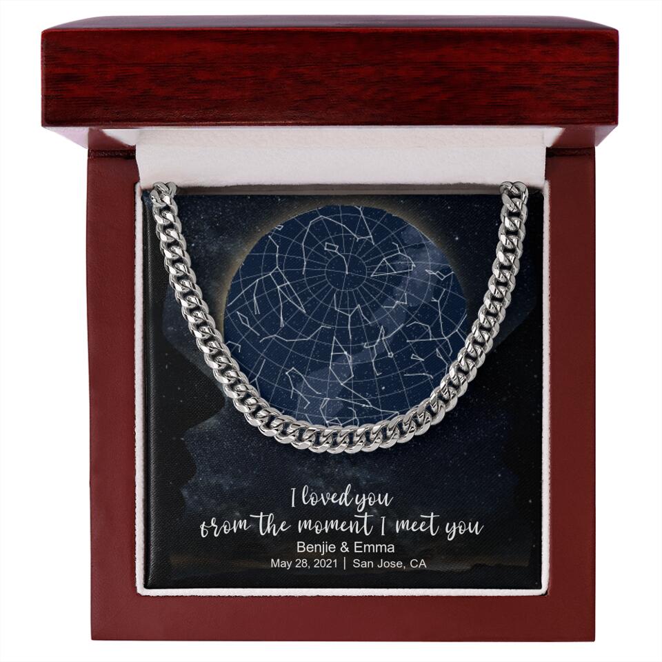 CardWelry Personalized Anniversary Gift for Him, Under this moon - When it all began, Star Map Cuban Link Necklace Customizer