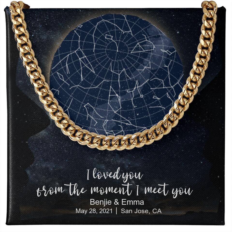 CardWelry Personalized Anniversary Gift for Him, Under this moon - When it all began, Star Map Cuban Link Necklace Customizer