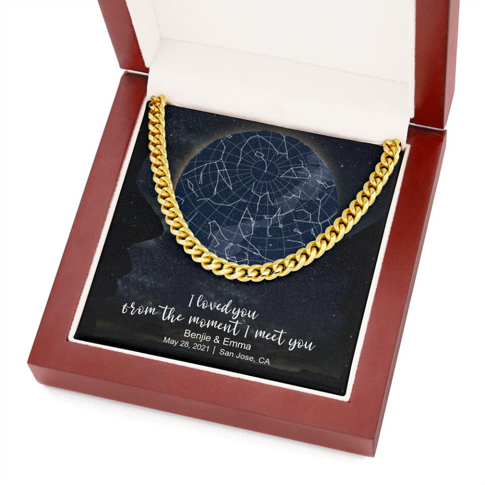 CardWelry Personalized Anniversary Gift for Him, Under this moon - When it all began, Star Map Cuban Link Necklace Customizer