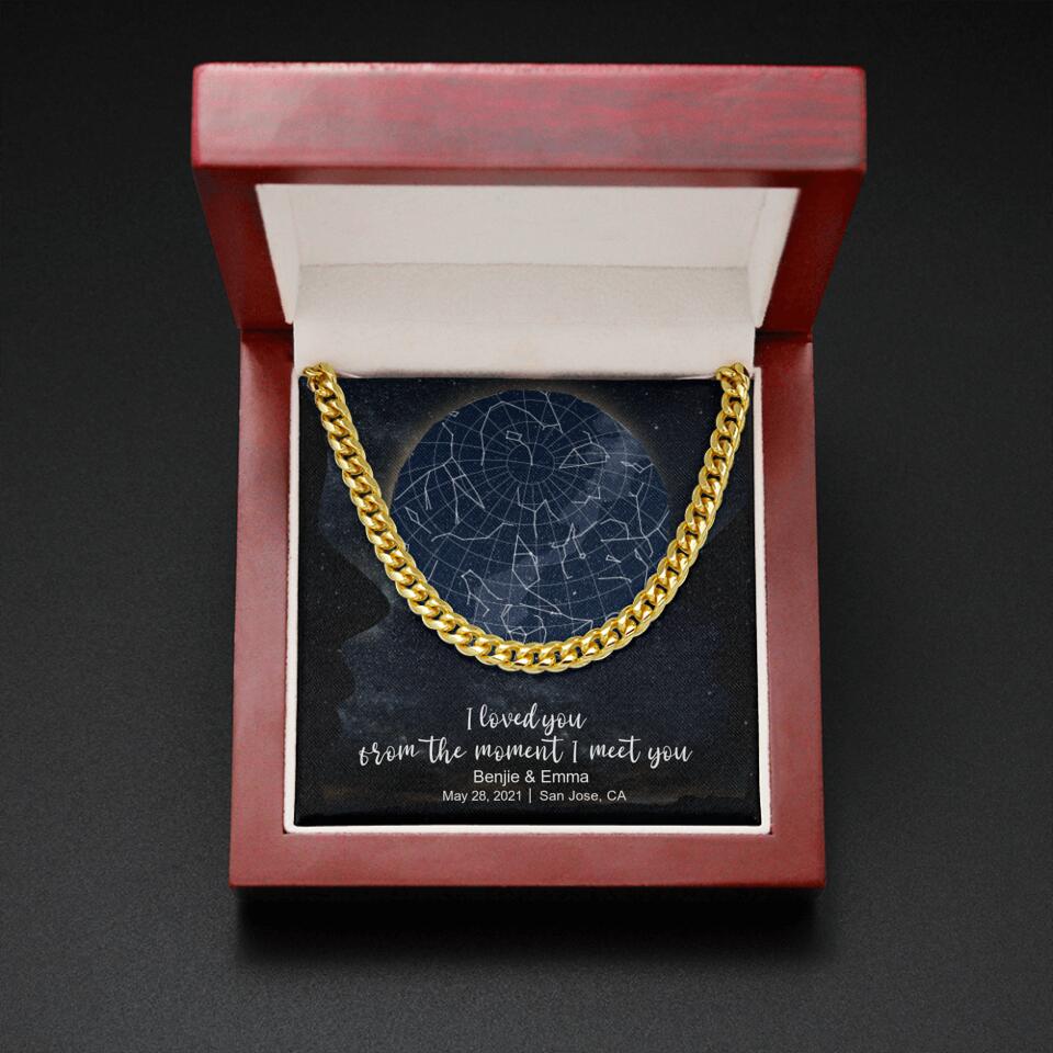 CardWelry Personalized Anniversary Gift for Him, Under this moon - When it all began, Star Map Cuban Link Necklace Customizer