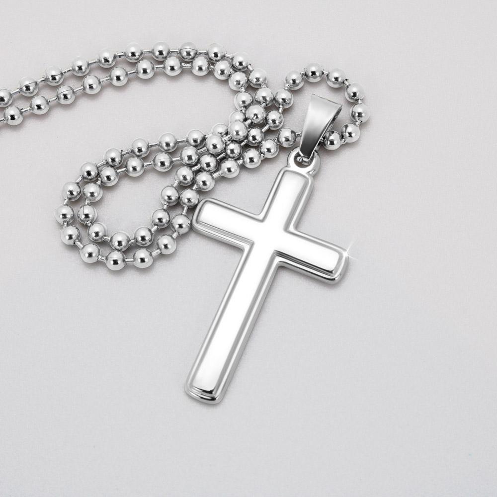 CardWelry Personalized Gift for Son Stainless Cross Necklace, Today My Son I am Proud of you, Love Mom Message Card Jewelry