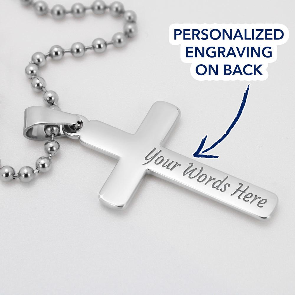 CardWelry Personalized Gift for Son Stainless Cross Necklace, Today My Son I am Proud of you, Love Mom Message Card Jewelry