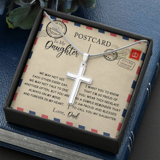 CardWelry Postcard To My Daughter Cross Necklace Gift from Dad Jewelry