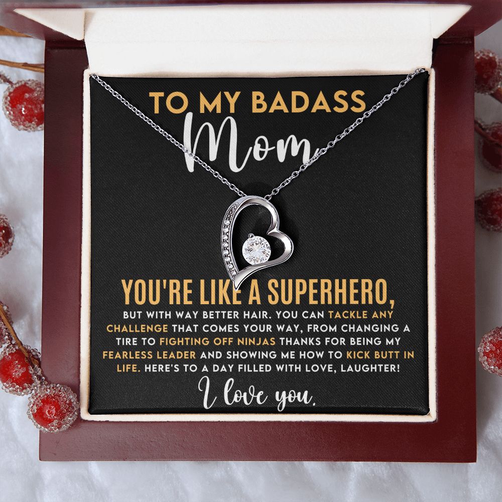 CARDWELRYJewelryTo My Badass Mom White Gold Forever Love CardWelry Necklace