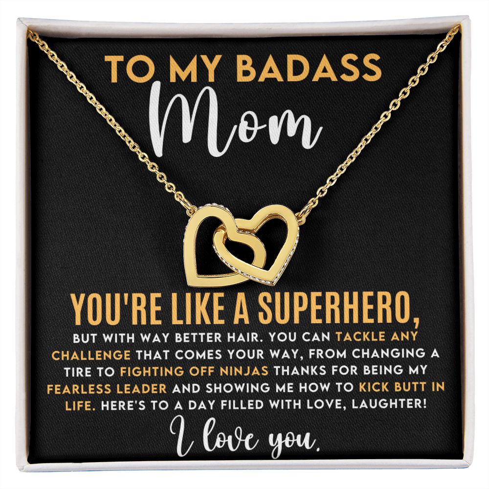 CARDWELRYJewelryTo My Badass Mom, You're Like A Superhero Inter Locking Heart CardWelry Gift