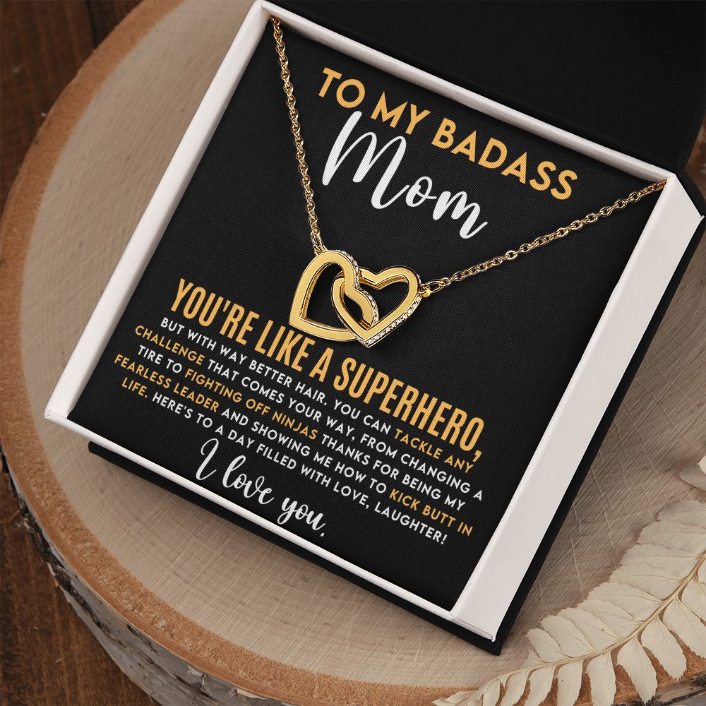 CARDWELRYJewelryTo My Badass Mom, You're Like A Superhero Inter Locking Heart CardWelry Gift