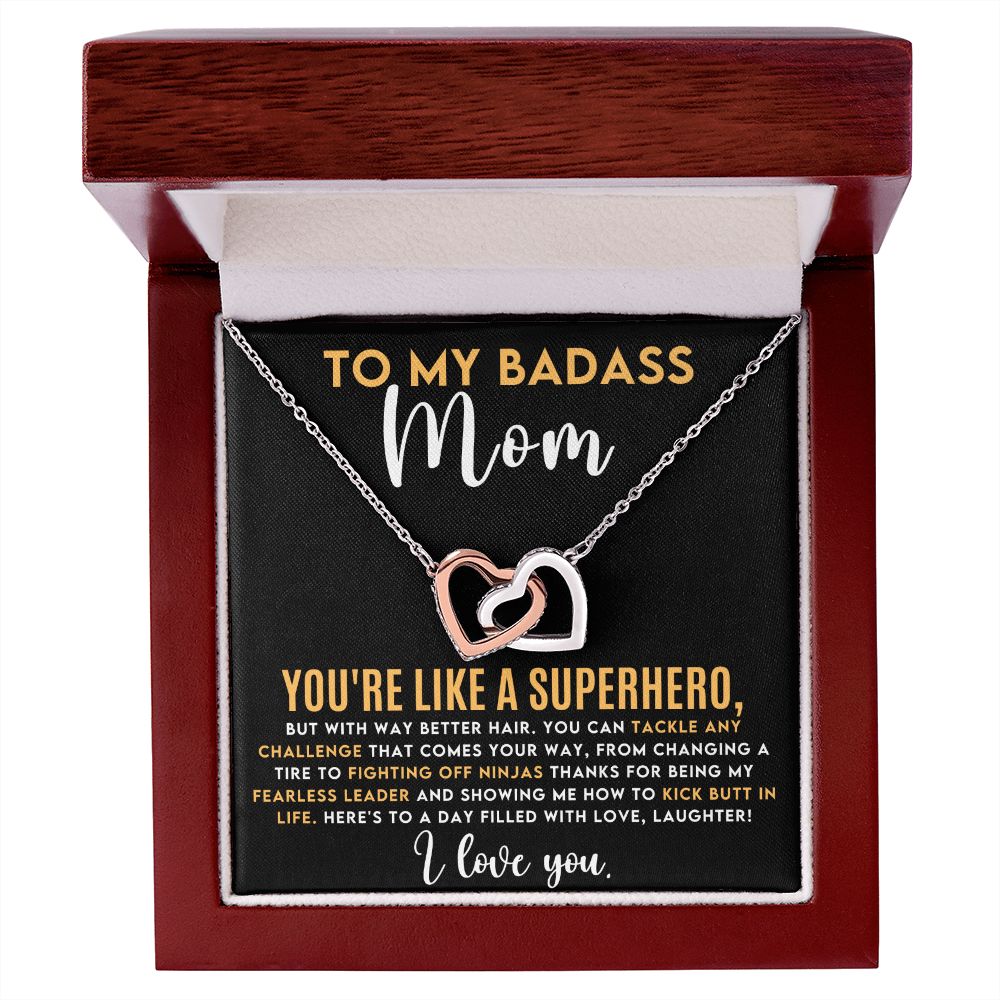 CARDWELRYJewelryTo My Badass Mom, You're Like A Superhero Inter Locking Heart CardWelry Gift