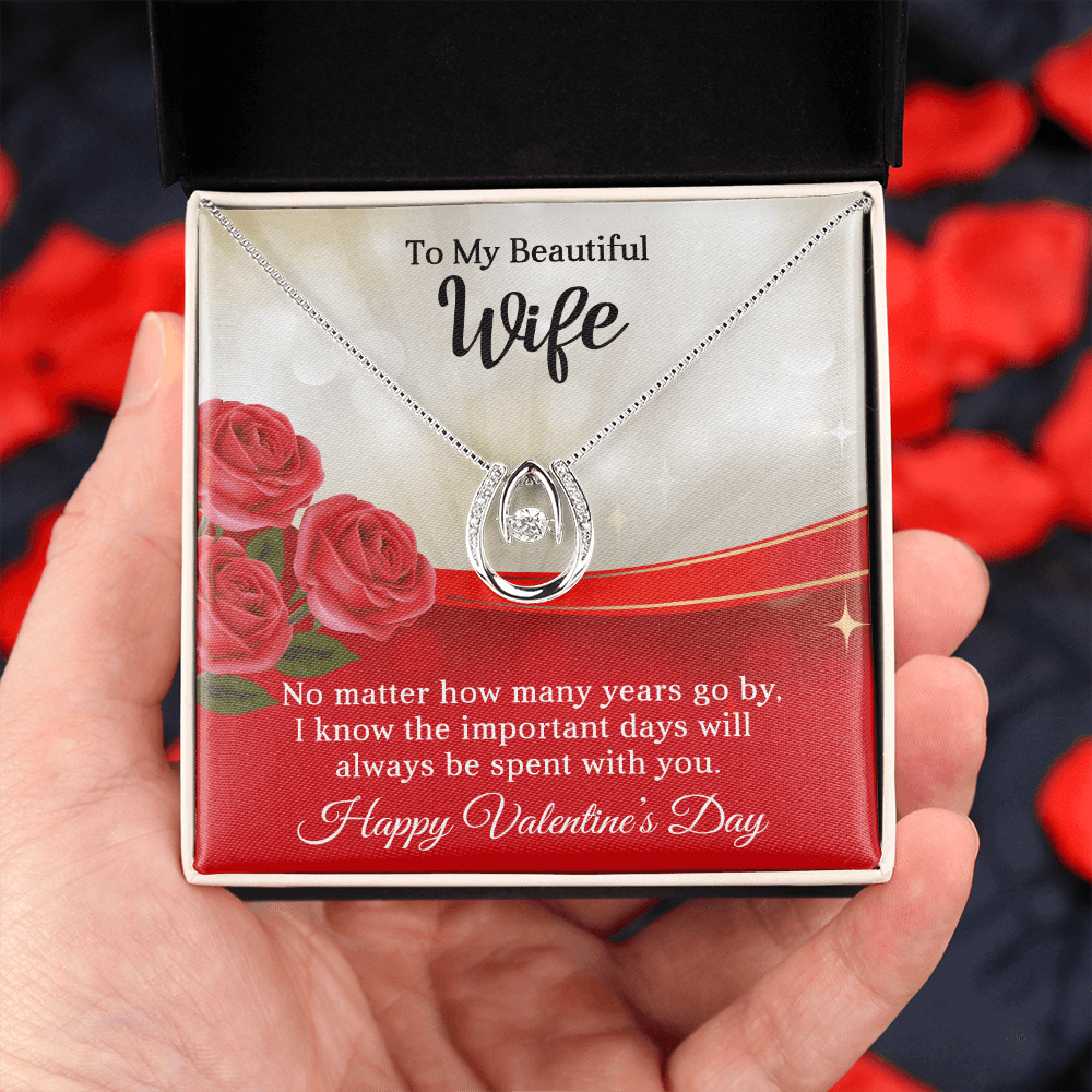 CardWelry To My Beautiful Wife, Happy Valentine's Pendant Necklace Message Card Jewelry