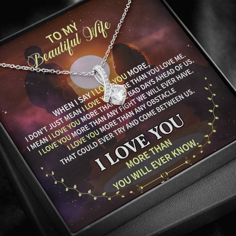 CardWelry TO MY BEAUTIFUL WIFE, LUXURY LOVE KNOT MESSAGE CARD NECKLACE Jewelry