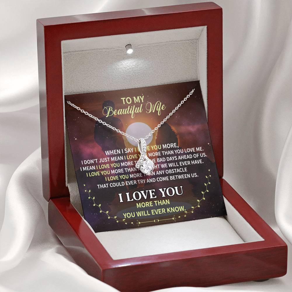 CardWelry TO MY BEAUTIFUL WIFE, LUXURY LOVE KNOT MESSAGE CARD NECKLACE Jewelry