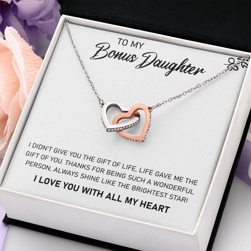 CARDWELRYJewelryTo My Bonus Daughter, Always Shine Like The Brightest Star - Interlocking Hearts Necklace