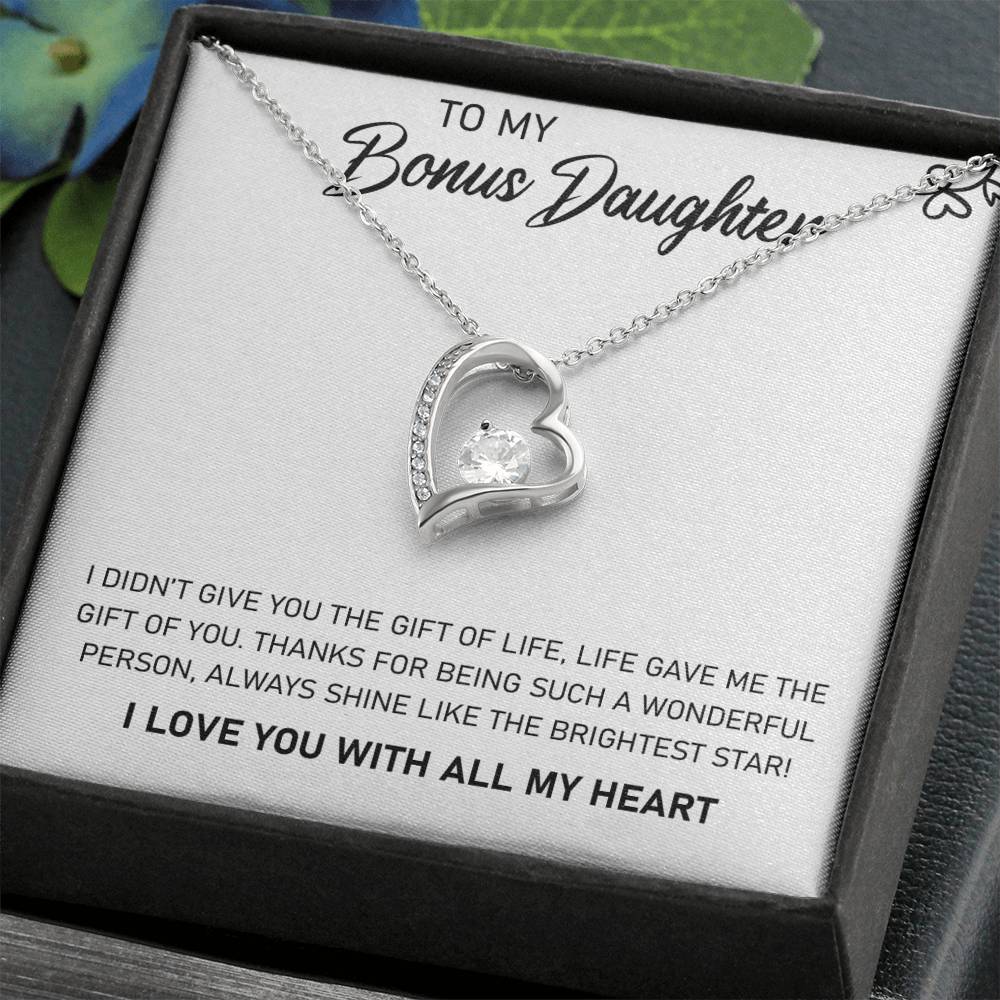 CARDWELRYJewelryTo My Bonus Daughter, Always Shine Like The Brightest Star White Gold Forever Love Necklace