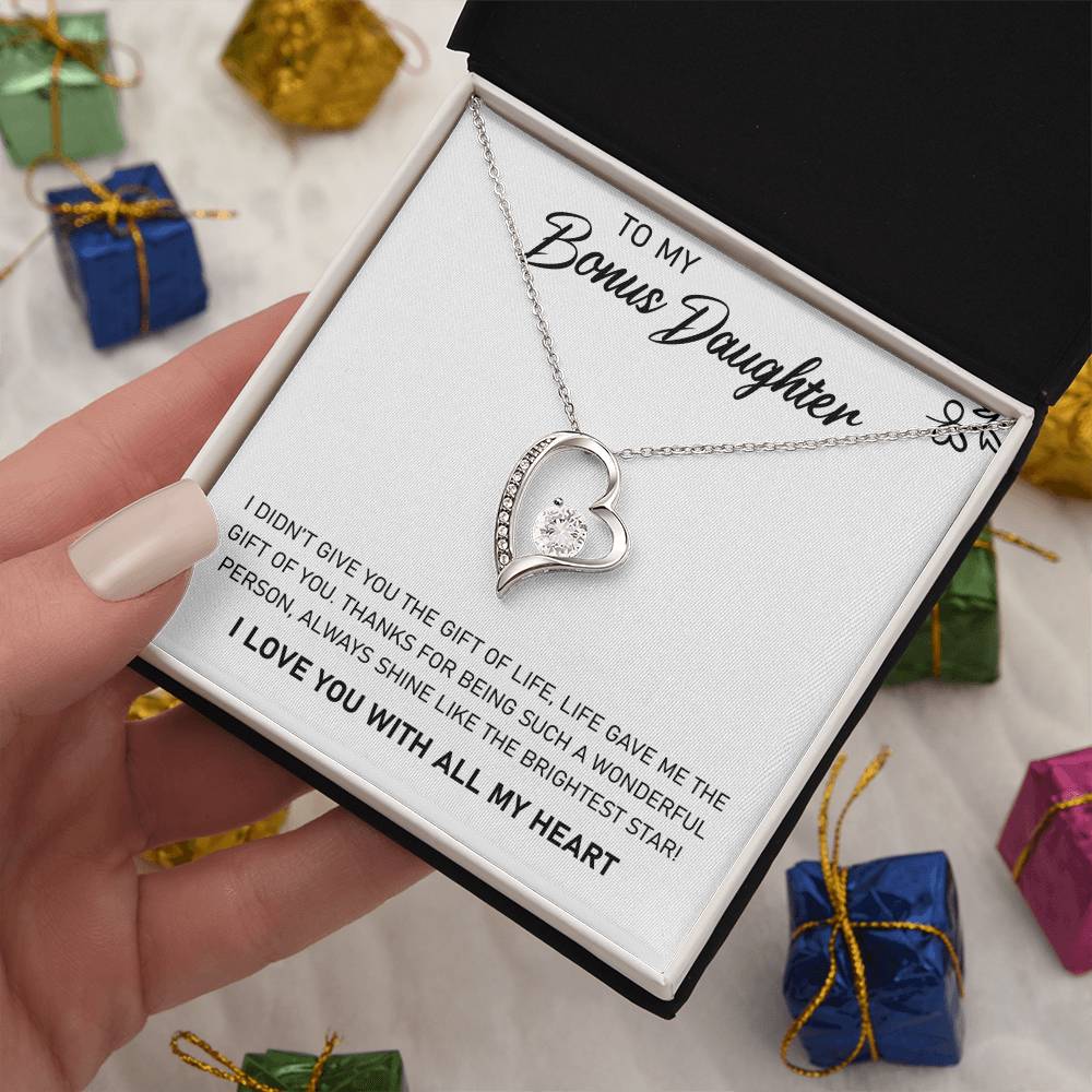 CARDWELRYJewelryTo My Bonus Daughter, Always Shine Like The Brightest Star White Gold Forever Love Necklace