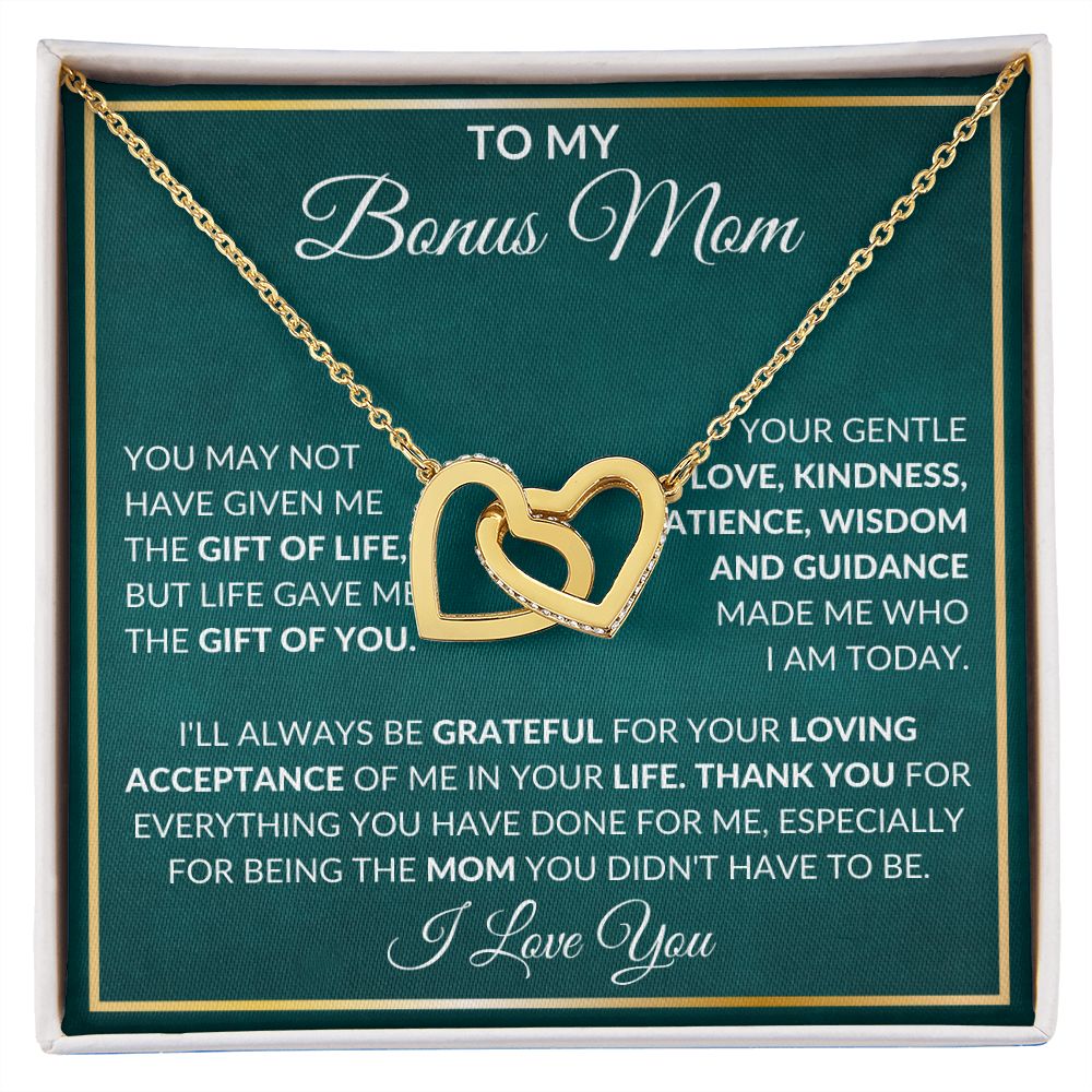 CARDWELRYJewelryTo My Bonus Mom, Life Give Me The Gift Of You Inter Locking Heart CardWelry Gift