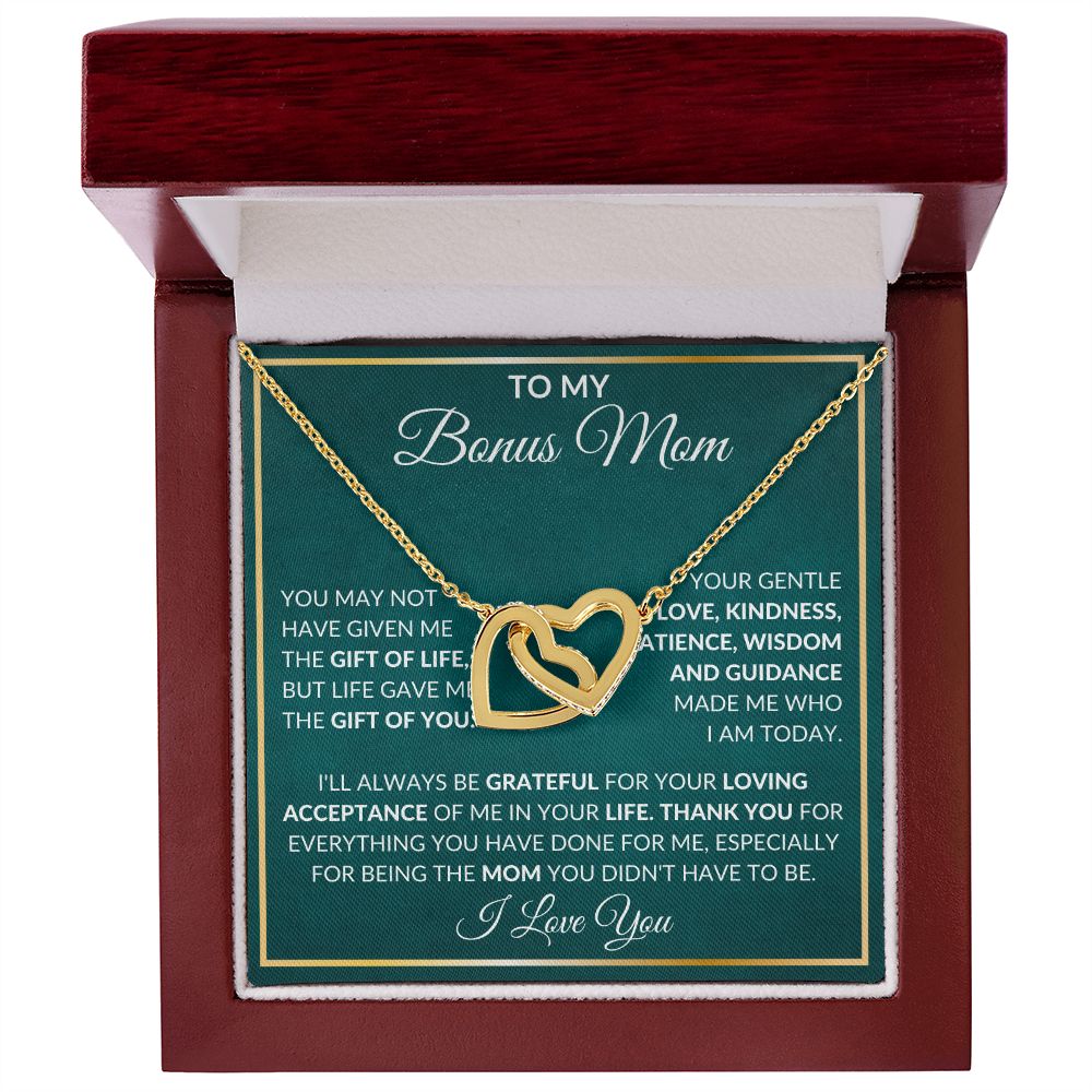 CARDWELRYJewelryTo My Bonus Mom, Life Give Me The Gift Of You Inter Locking Heart CardWelry Gift