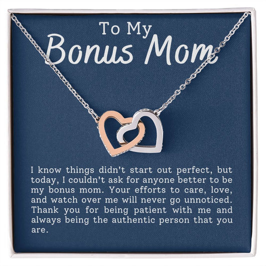 CARDWELRYJewelryTo My Bonus Mom, thank You for Being Patient Inter Locking Heart CardWelry Gift