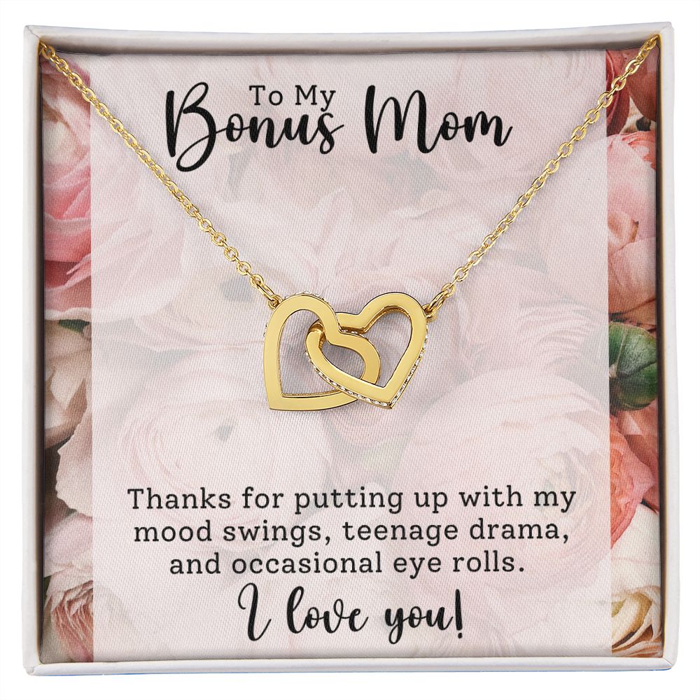 CARDWELRYJewelryTo My Bonus Mom, Thanks for Putting Up Inter Locking Heart CardWelry Gift