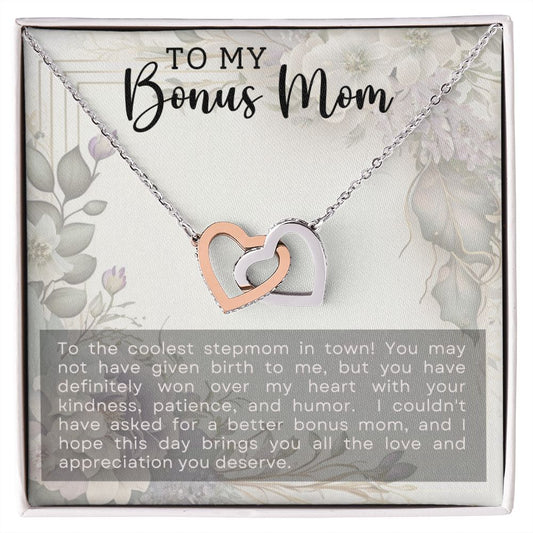 CARDWELRYJewelryTo My Bonus Mom, The Collest Stepmom Inter Locking Heart CardWelry Gift