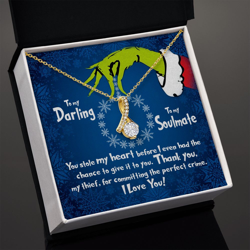 CardWelry To My Darling, To My Soulmate Funny Grinch Stole My Heart Christmas Card Necklace Gift Jewelry