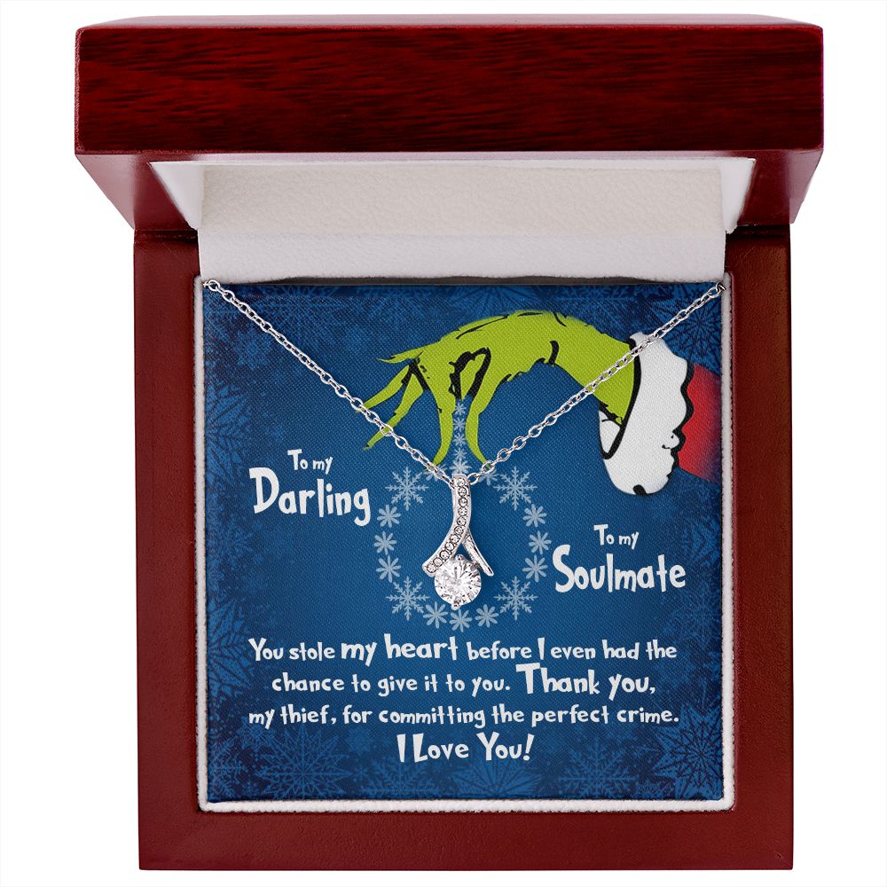 CardWelry To My Darling, To My Soulmate Funny Grinch Stole My Heart Christmas Card Necklace Gift Jewelry 14K White Gold Finish Luxury Box