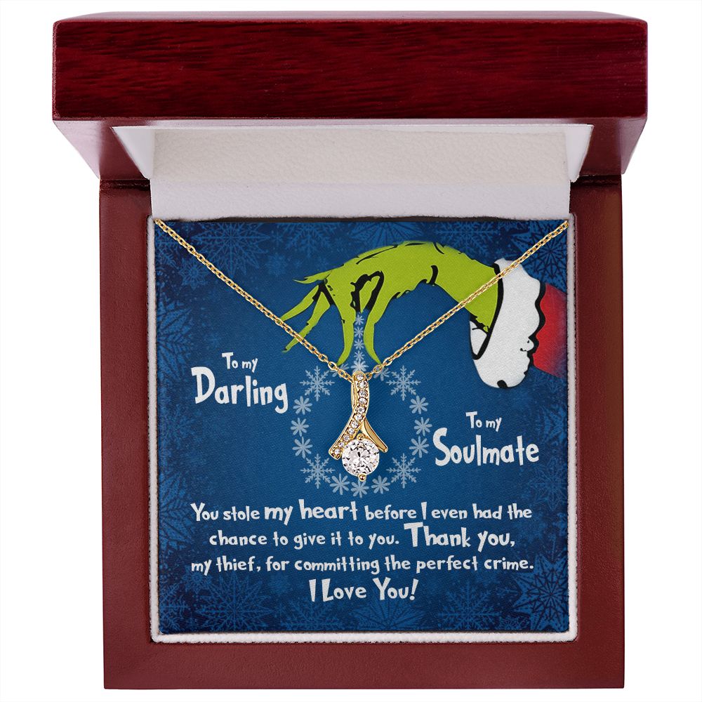 CardWelry To My Darling, To My Soulmate Funny Grinch Stole My Heart Christmas Card Necklace Gift Jewelry 18K Yellow Gold Finish Luxury Box