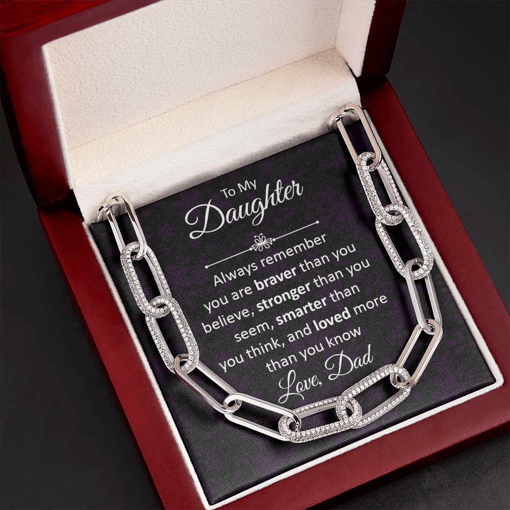 CardWelry To My Daughter, Always Remember, Forever Linked Necklace Jewelry 14K White Gold Finish