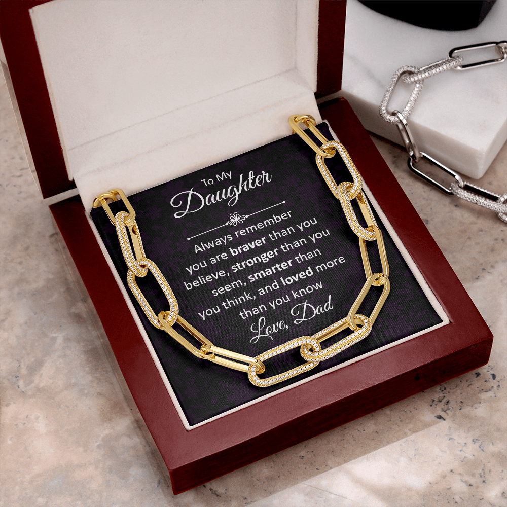 CardWelry To My Daughter, Always Remember, Forever Linked Necklace Jewelry 14K Yellow Gold Finish