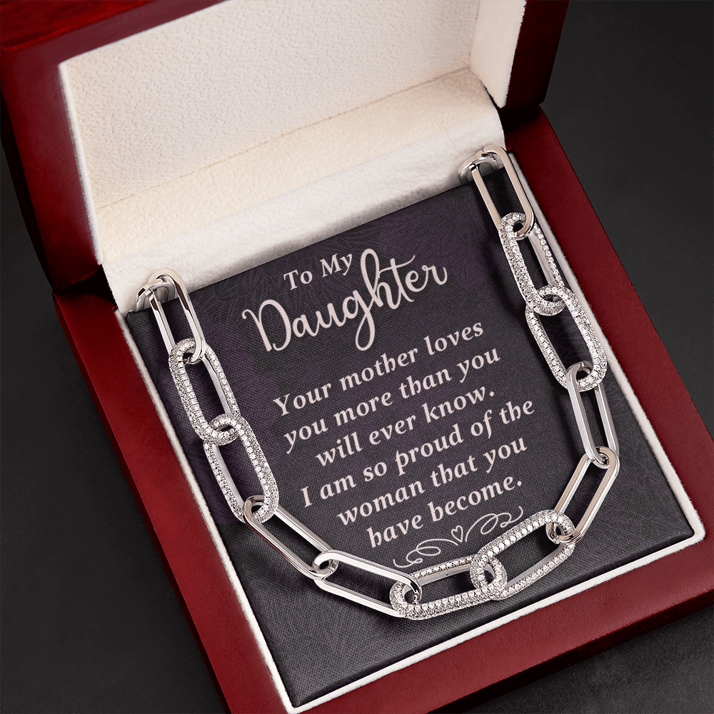 CardWelry To My Daughter, I am proud of the woman you have become. Forever Linked Necklace Jewelry 14K White Gold Finish