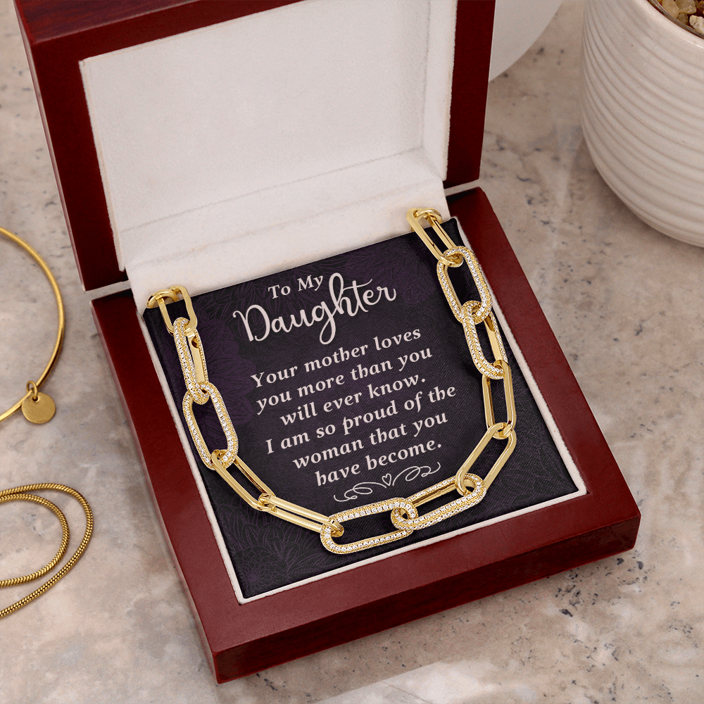 CardWelry To My Daughter, I am proud of the woman you have become. Forever Linked Necklace Jewelry 14K Yellow Gold Finish