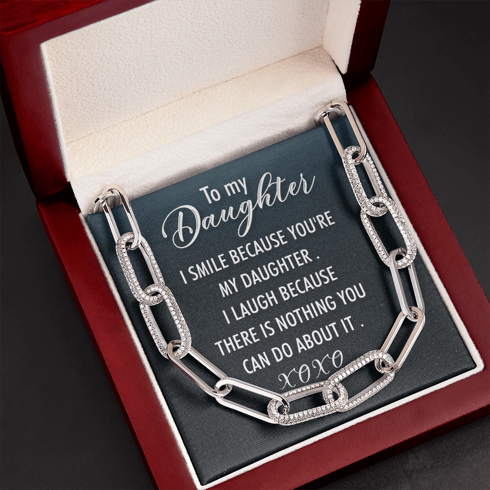 CardWelry To My Daughter. I smile Because You're My Daughter, Forever Linked Necklace Jewelry 14K White Gold Finish