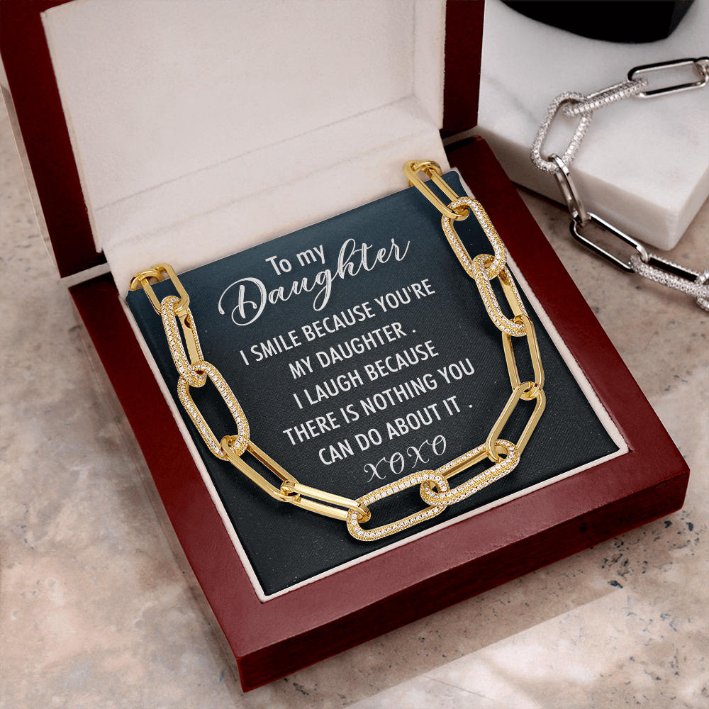 CardWelry To My Daughter. I smile Because You're My Daughter, Forever Linked Necklace Jewelry 14K Yellow Gold Finish