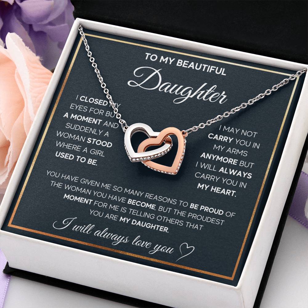 CARDWELRYJewelryTo My Daughter, I Will Always Carry You In My Heart - Interlocking Hearts Necklace