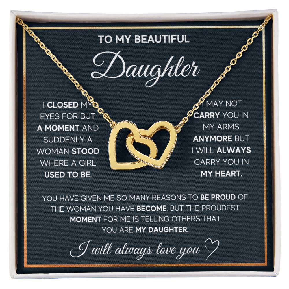 CARDWELRYJewelryTo My Daughter, I Will Always Carry You In My Heart - Interlocking Hearts Necklace