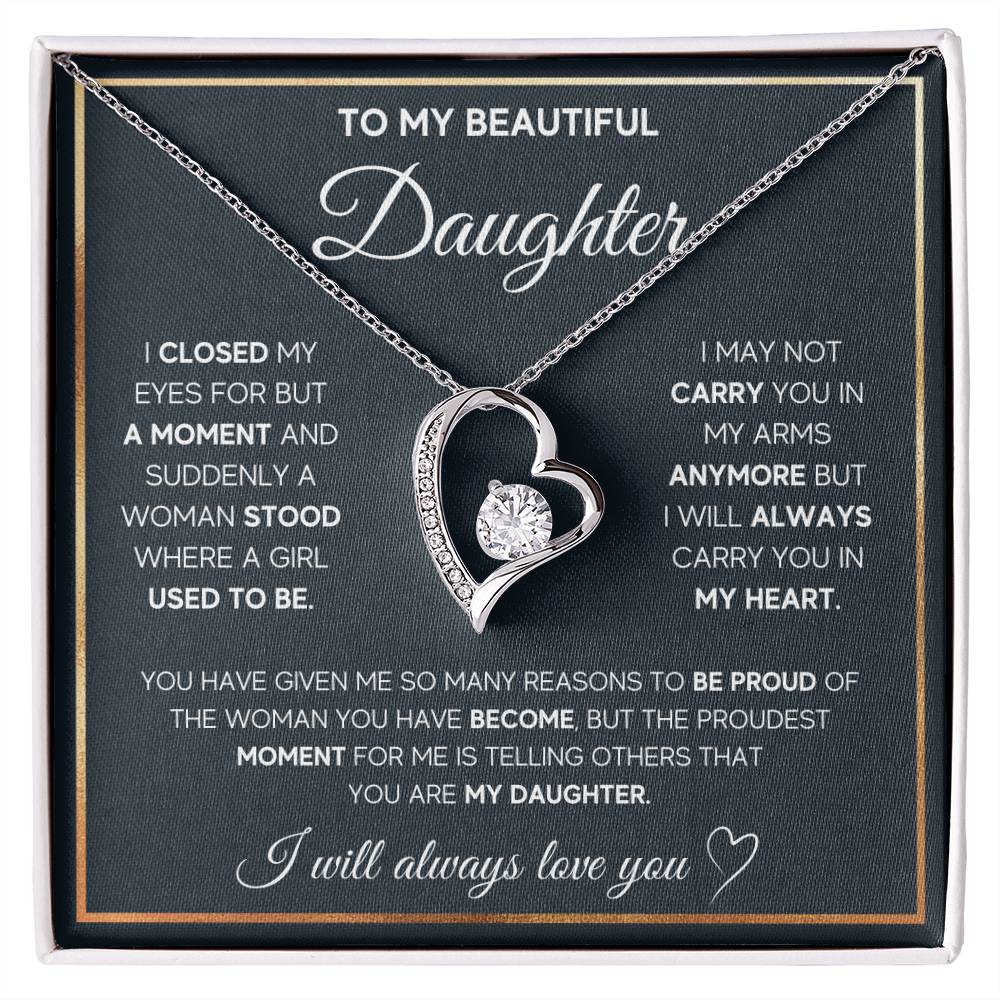 CARDWELRYJewelryTo My Daughter, I Will Always Carry You In My Heart White Gold Forever Love Necklace