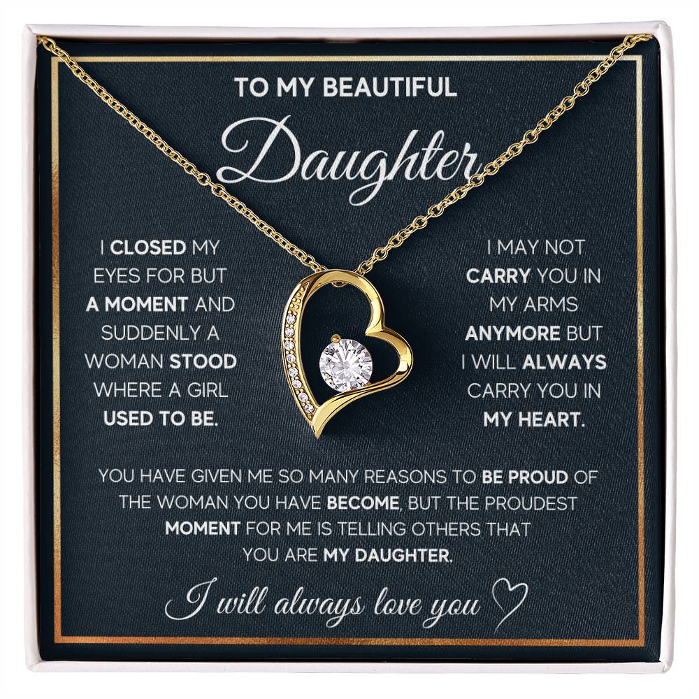 CARDWELRYJewelryTo My Daughter, I Will Always Carry You In My Heart White Gold Forever Love Necklace