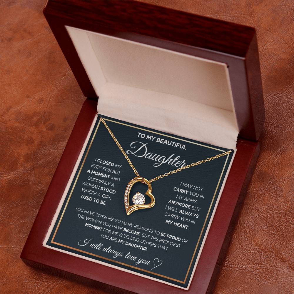 CARDWELRYJewelryTo My Daughter, I Will Always Carry You In My Heart White Gold Forever Love Necklace