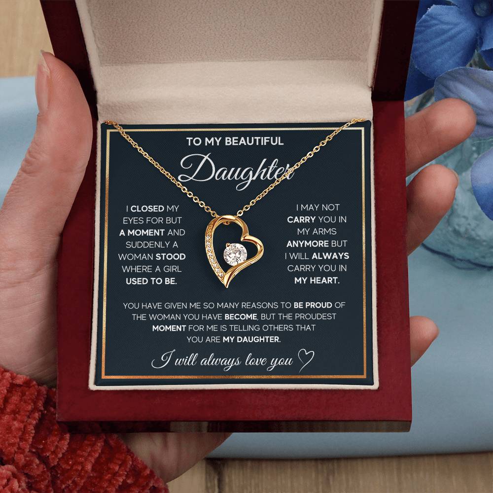 CARDWELRYJewelryTo My Daughter, I Will Always Carry You In My Heart White Gold Forever Love Necklace