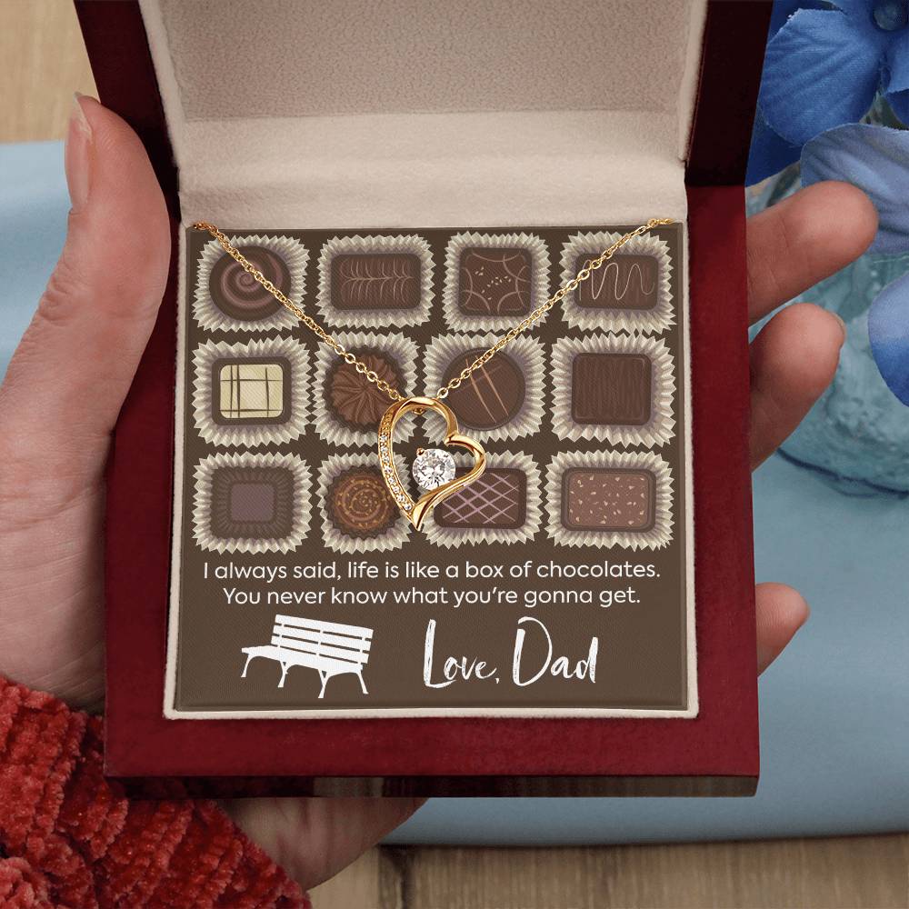 CARDWELRYJewelryTo My Daughter, Life is Like a Box of Chocolates... Love, Dad White Gold Forever Love Necklace