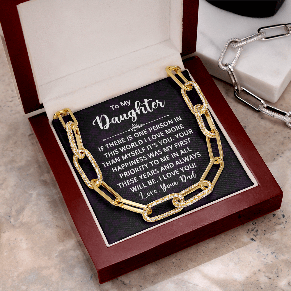 CardWelry To My Daughter. Love your Dad Forever Linked Necklace Jewelry 14K Yellow Gold Finish