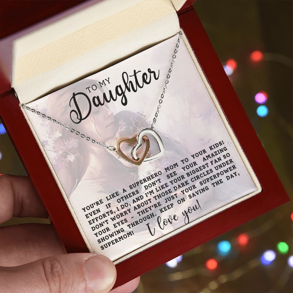 CARDWELRYJewelryTo My Daughter, You're Like A Superhero Inter Locking Heart CardWelry Gift