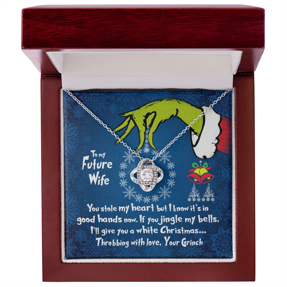 CardWelry To My Future Wife Necklace Gift Funny Grinch You Stole My Heart Christmas Card Gift for Fiancé Jewelry 14K White Gold Finish Luxury Box