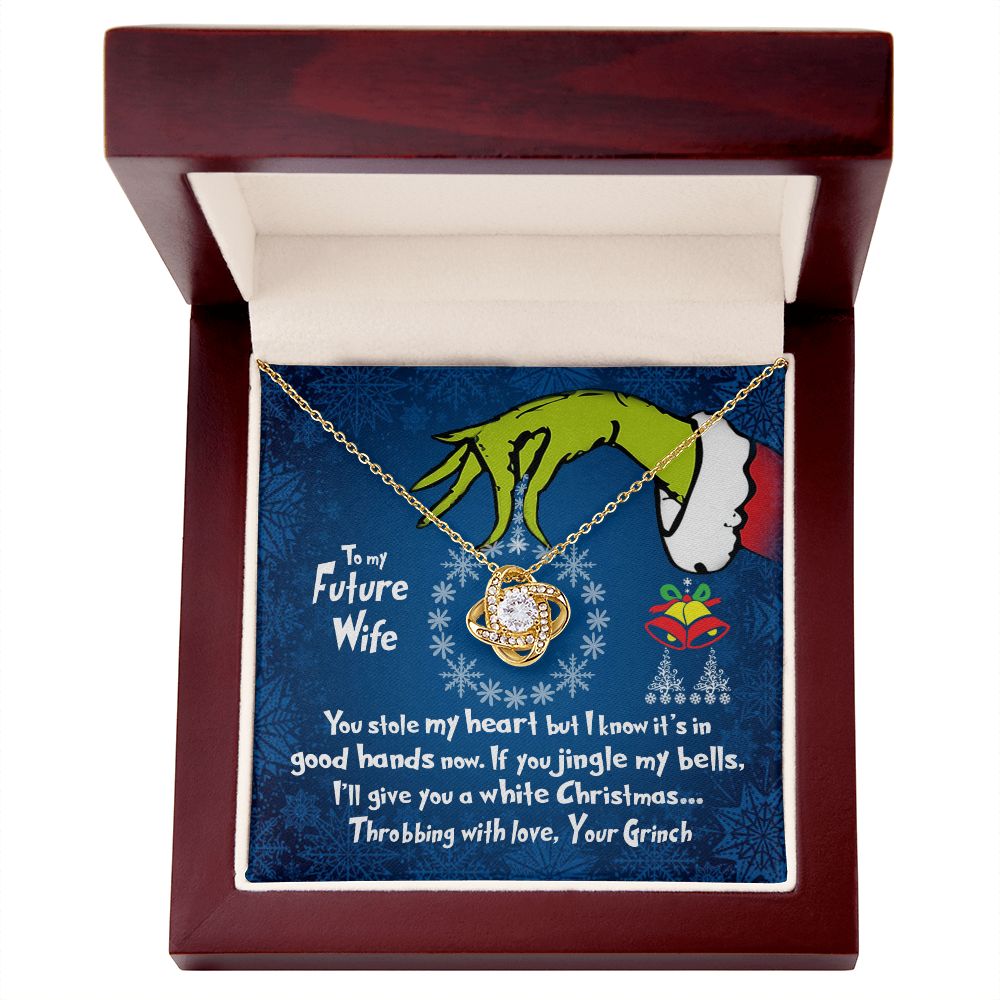 CardWelry To My Future Wife Necklace Gift Funny Grinch You Stole My Heart Christmas Card Gift for Fiancé Jewelry 18K Yellow Gold Finish Luxury Box