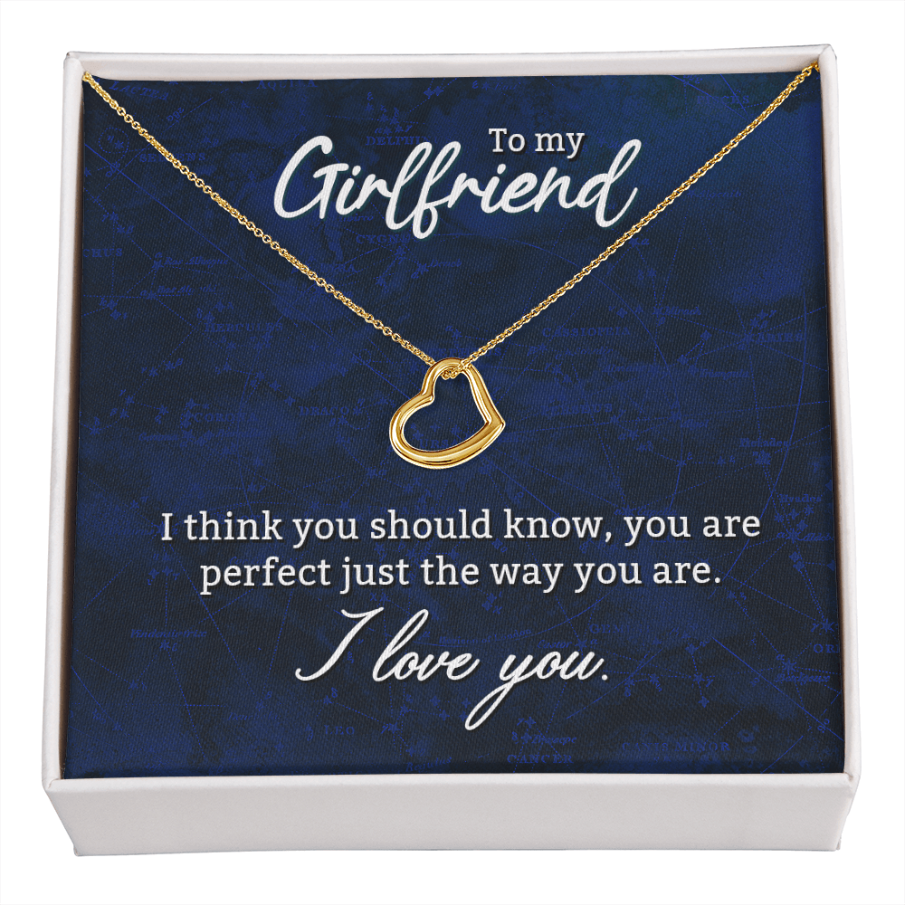 CardWelry To My Girlfriend Necklace, I think you should know..., Delicate Heart Necklace Gift to Girlfriend Jewelry 18k Yellow Gold Finish Standard Box