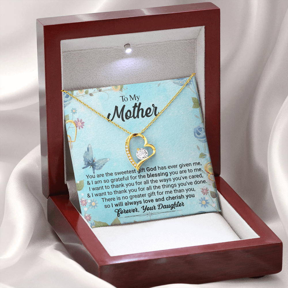 CardWelry To My Mother, You Are The Sweetest Gift God Has Ever Given Me, Love Always, Your Daughter - Forever Love Necklace Jewelry