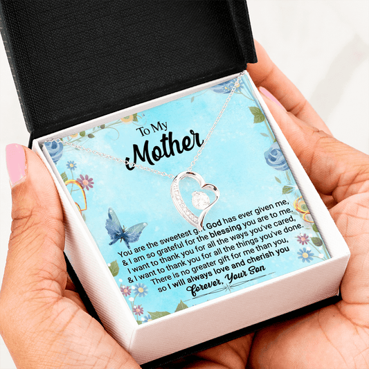 CardWelry To My Mother, You Are The Sweetest Gift God Has Ever Given Me, Love Always, Your Son Forever Love Necklace Jewelry