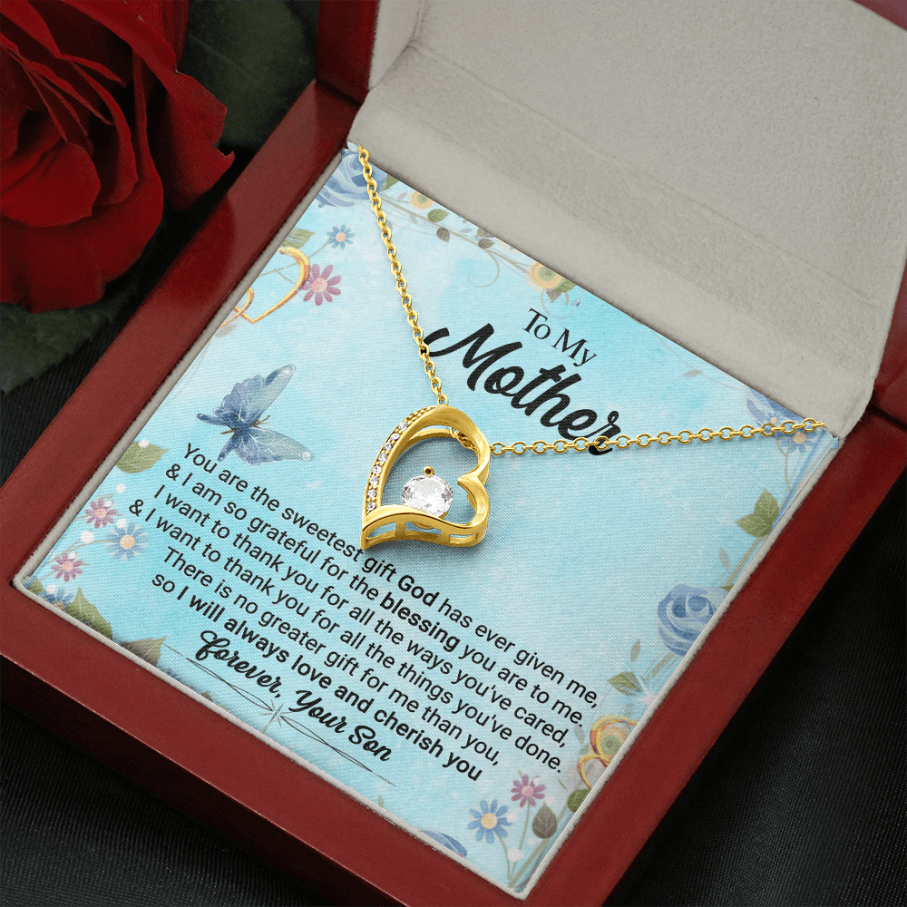 CardWelry To My Mother, You Are The Sweetest Gift God Has Ever Given Me, Love Always, Your Son Forever Love Necklace Jewelry