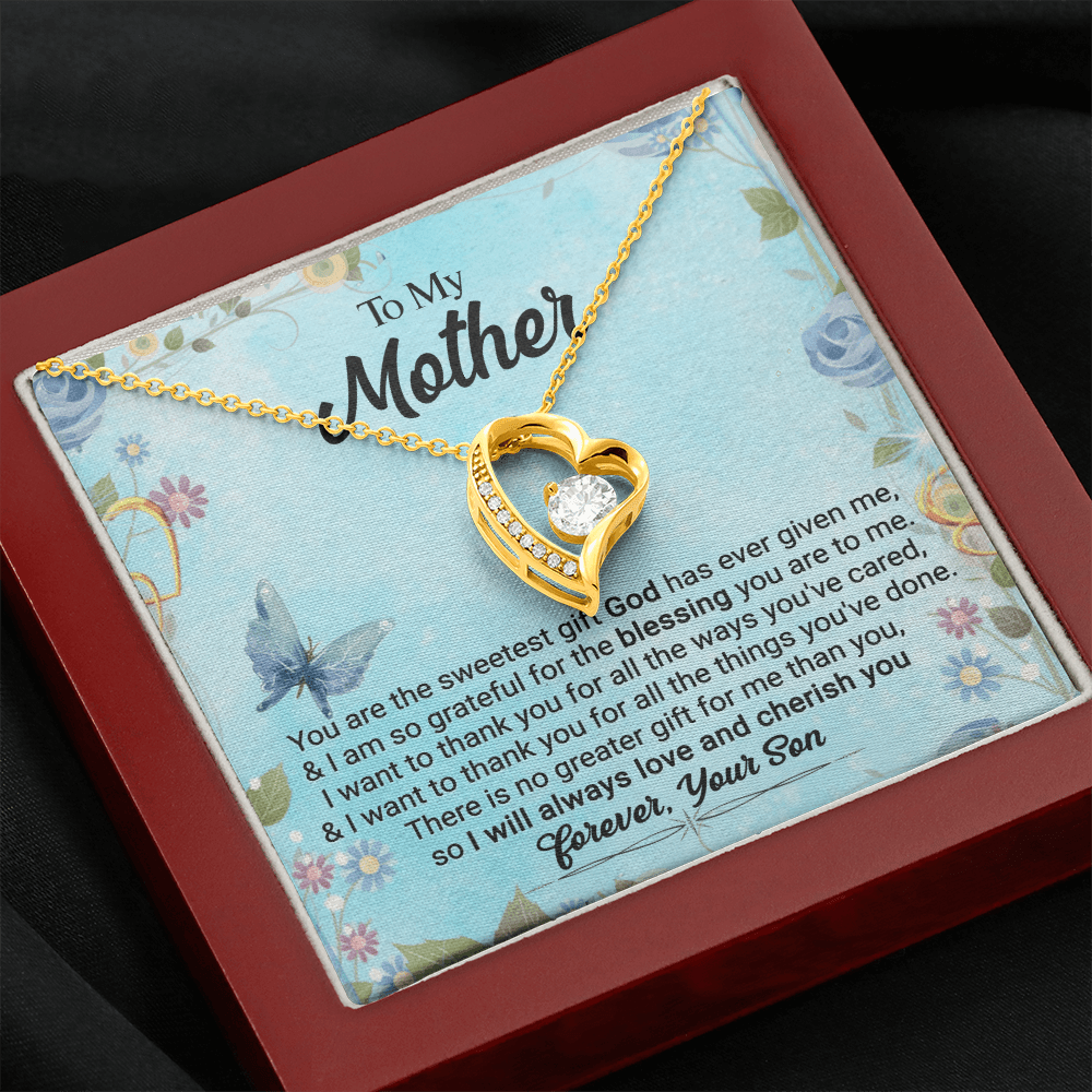 CardWelry To My Mother, You Are The Sweetest Gift God Has Ever Given Me, Love Always, Your Son Forever Love Necklace Jewelry