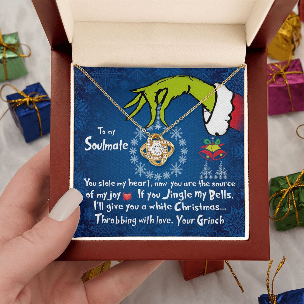 CardWelry To My Soulmate Gift You Stole My Heart Grinch Soulmate Christmas Card Necklace Jewelry 18K Yellow Gold Finish Luxury Box