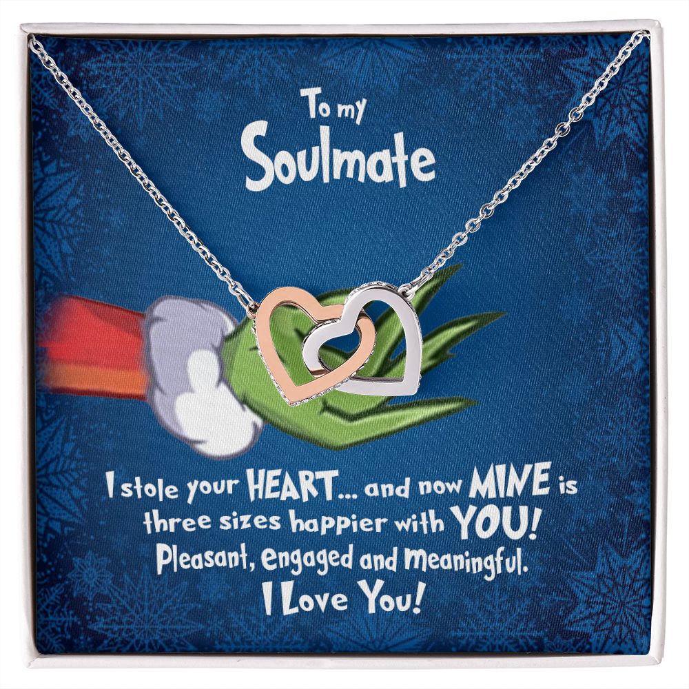 CardWelry To My Soulmate Necklace, Funny Grinch I Stole Your Heart Christmas Card Jewelry Polished Stainless Steel & Rose Gold Finish Standard Box