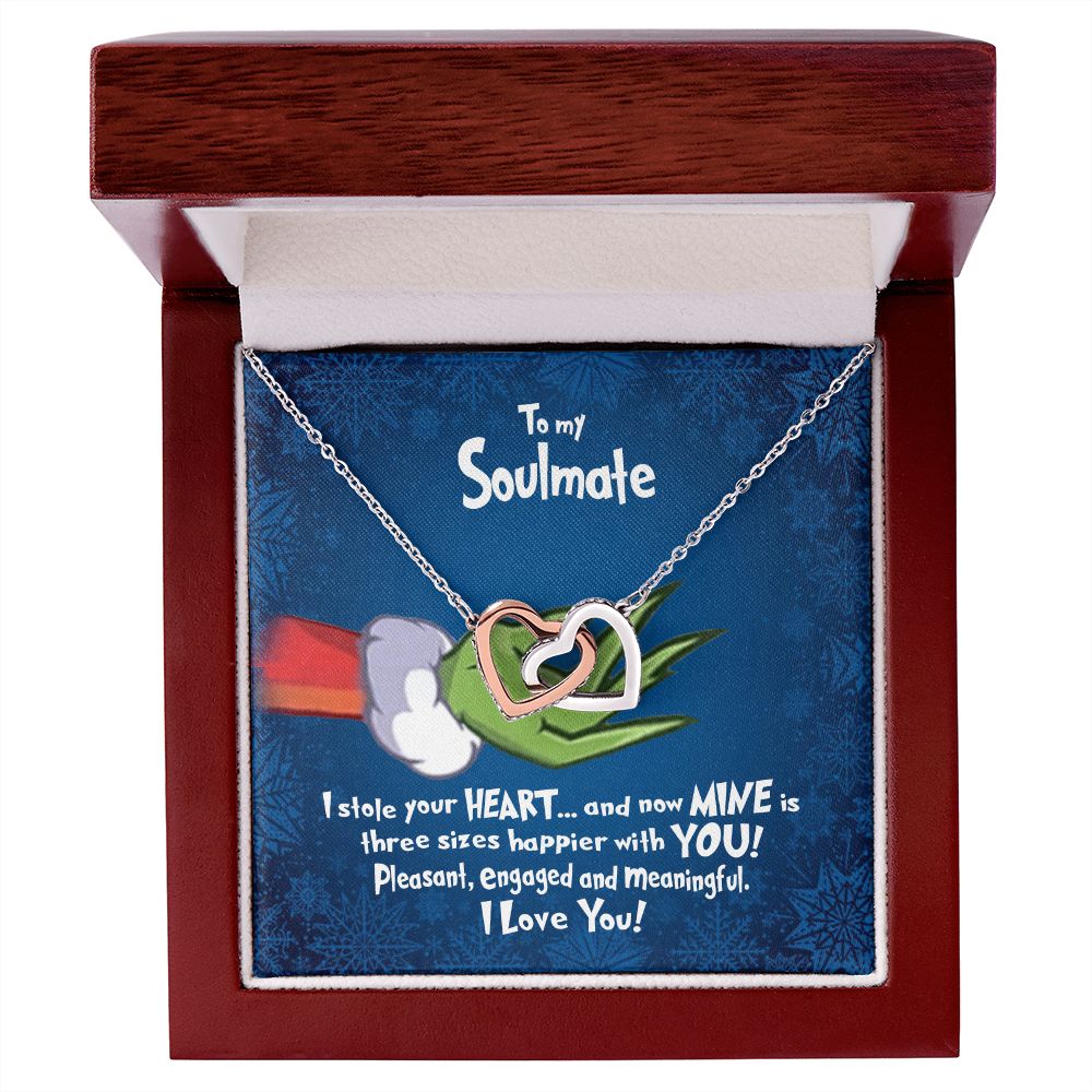 CardWelry To My Soulmate Necklace, Funny Grinch I Stole Your Heart Christmas Card Jewelry Polished Stainless Steel & Rose Gold Finish Luxury Box